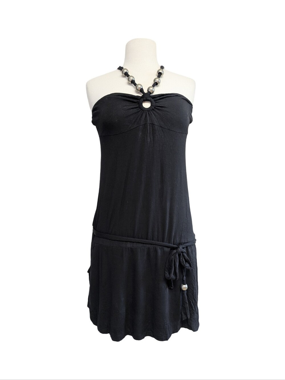 Y2K Halter Dress - Slouchy Beaded Mini Dress - Black By Buffalo David Bitton - Picture 5 of 9